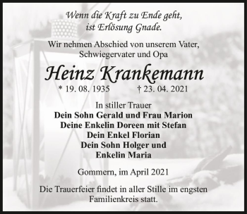 Traueranzeige von Heinz Krankemann  von Magdeburger Volksstimme