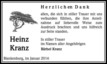 Traueranzeige von Heinz Kranz  von Magdeburger Volksstimme
