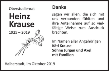 Traueranzeige von Heinz Krause  von Magdeburger Volksstimme
