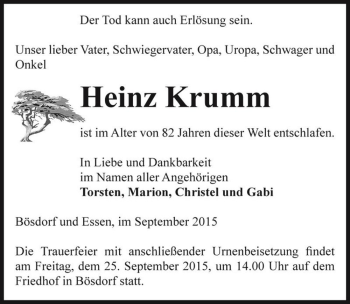 Traueranzeige von Heinz Krumm  von Magdeburger Volksstimme