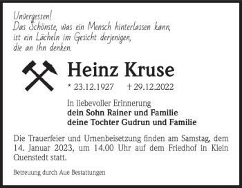 Traueranzeige von Heinz Kruse  von Magdeburger Volksstimme