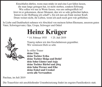Traueranzeige von Heinz Krüger  von Magdeburger Volksstimme