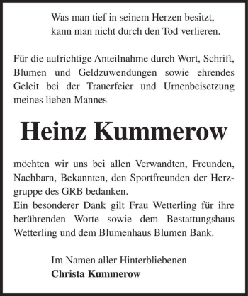 Traueranzeige von Heinz Kummerow  von Magdeburger Volksstimme