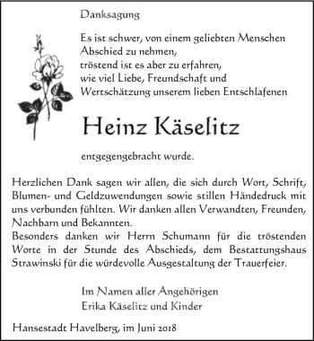 Traueranzeige von Heinz Käselitz  von Magdeburger Volksstimme