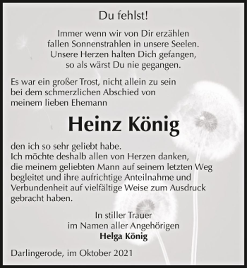 Traueranzeige von Heinz König  von Magdeburger Volksstimme