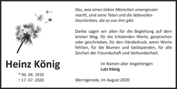 Traueranzeige von Heinz König  von Magdeburger Volksstimme