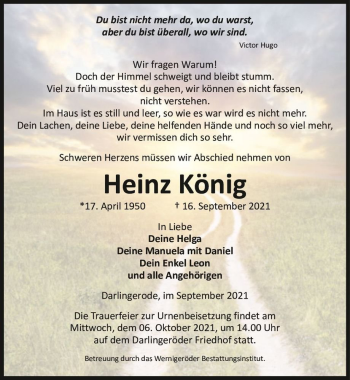 Traueranzeige von Heinz König  von Magdeburger Volksstimme