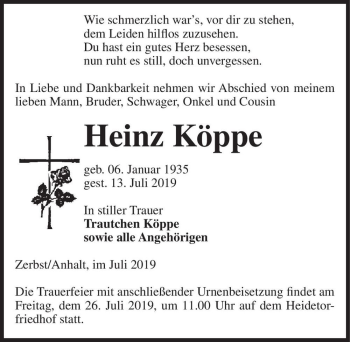 Traueranzeige von Heinz Köppe  von Magdeburger Volksstimme