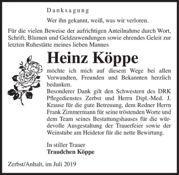 Traueranzeige von Heinz Köppe  von Magdeburger Volksstimme