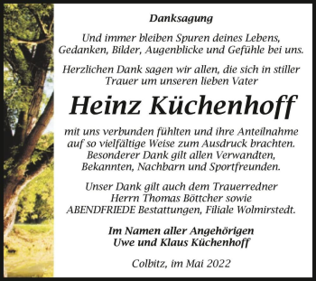 Traueranzeige von Heinz Küchenhoff  von Magdeburger Volksstimme