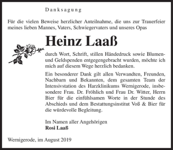 Traueranzeige von Heinz Laaß  von Magdeburger Volksstimme