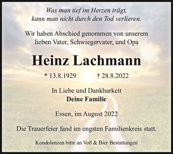 Traueranzeige von Heinz Lachmann  von Magdeburger Volksstimme