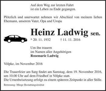 Traueranzeige von Heinz Ladwig sen.  von Magdeburger Volksstimme
