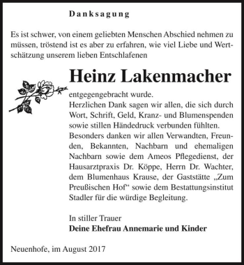 Traueranzeige von Heinz Lakenmacher  von Magdeburger Volksstimme