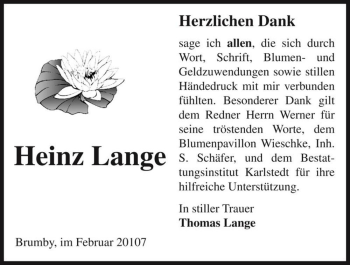 Traueranzeige von Heinz Lange  von Magdeburger Volksstimme