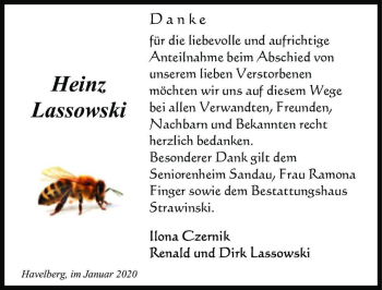 Traueranzeige von Heinz Lassowski  von Magdeburger Volksstimme