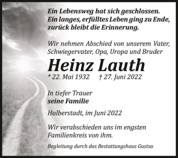 Traueranzeige von Heinz Lauth  von Magdeburger Volksstimme