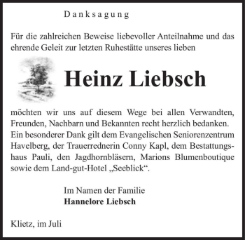 Traueranzeige von Heinz Liebsch  von Magdeburger Volksstimme