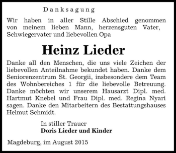 Traueranzeige von Heinz Lieder  von Magdeburger Volksstimme