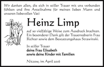 Traueranzeige von Heinz Limp  von Magdeburger Volksstimme