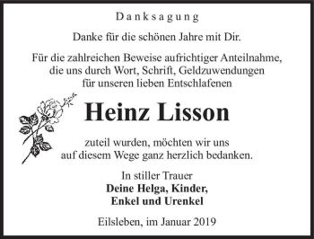 Traueranzeige von Heinz Lisson  von Magdeburger Volksstimme