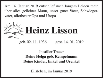Traueranzeige von Heinz Lisson  von Magdeburger Volksstimme
