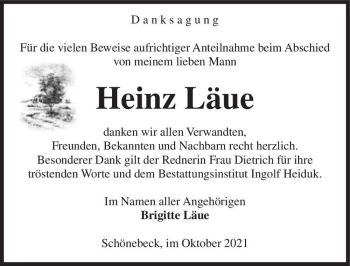 Traueranzeige von Heinz Läue  von Magdeburger Volksstimme