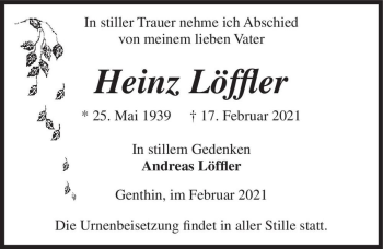 Traueranzeige von Heinz Löffler  von Magdeburger Volksstimme
