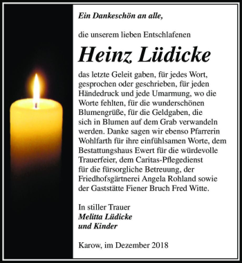 Traueranzeige von Heinz Lüdicke  von Magdeburger Volksstimme