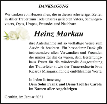 Traueranzeige von Heinz Markau  von Magdeburger Volksstimme