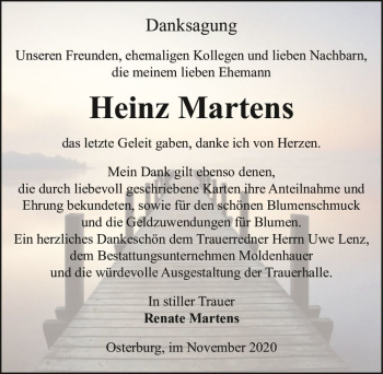 Traueranzeige von Heinz Martens  von Magdeburger Volksstimme