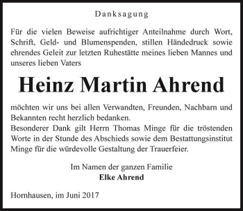 Traueranzeige von Heinz Martin Ahrend  von Magdeburger Volksstimme