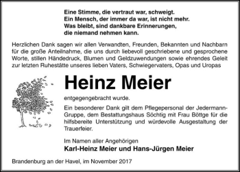 Traueranzeige von Heinz Meier  von Magdeburger Volksstimme