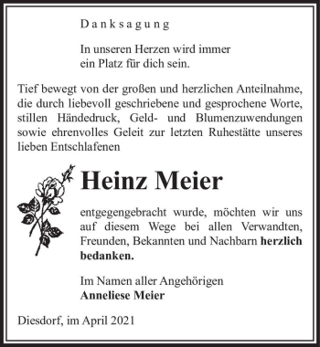Traueranzeige von Heinz Meier  von Magdeburger Volksstimme