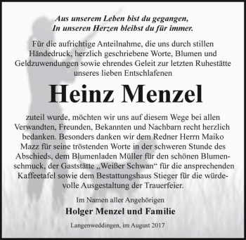 Traueranzeige von Heinz Menzel  von Magdeburger Volksstimme