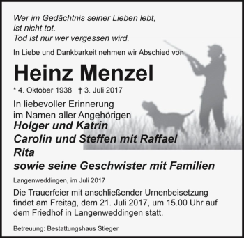 Traueranzeige von Heinz Menzel  von Magdeburger Volksstimme