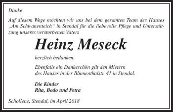 Traueranzeige von Heinz Meseck  von Magdeburger Volksstimme