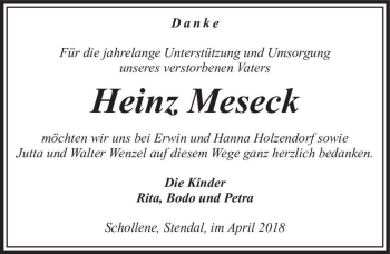 Traueranzeige von Heinz Meseck  von Magdeburger Volksstimme