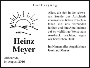 Traueranzeige von Heinz Meyer  von Magdeburger Volksstimme