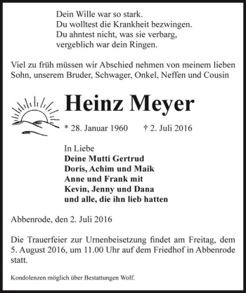 Traueranzeige von Heinz Meyer  von Magdeburger Volksstimme