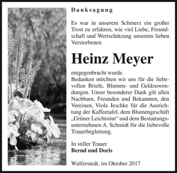 Traueranzeige von Heinz Meyer  von Magdeburger Volksstimme
