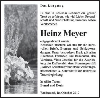 Traueranzeige von Heinz Meyer  von Magdeburger Volksstimme