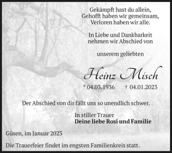 Traueranzeige von Heinz Misch  von Magdeburger Volksstimme