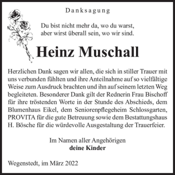Traueranzeige von Heinz Muschall  von Magdeburger Volksstimme