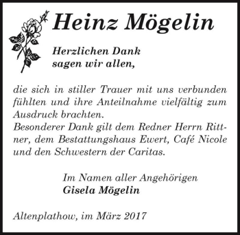 Traueranzeige von Heinz Mögelin  von Magdeburger Volksstimme