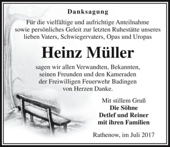Traueranzeige von Heinz Müller  von Magdeburger Volksstimme