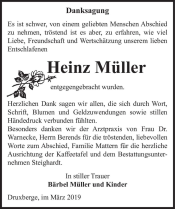 Traueranzeige von Heinz Müller  von Magdeburger Volksstimme