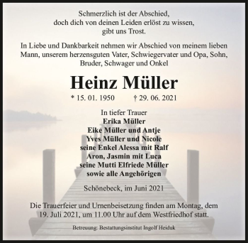 Traueranzeige von Heinz Müller  von Magdeburger Volksstimme