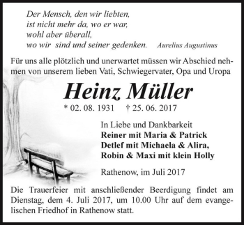 Traueranzeige von Heinz Müller  von Magdeburger Volksstimme