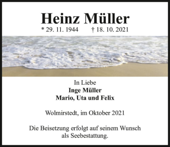 Traueranzeige von Heinz Müller  von Magdeburger Volksstimme